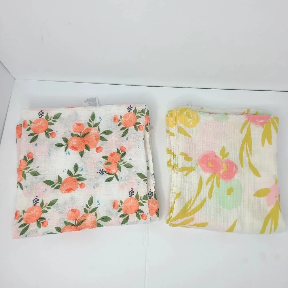 Lot Of 2 Floral Muslin Cotton Little Unicorn Cloud Island Swaddle Baby Blankets